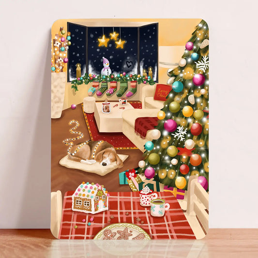 Christmas Pup with Tree Postcard