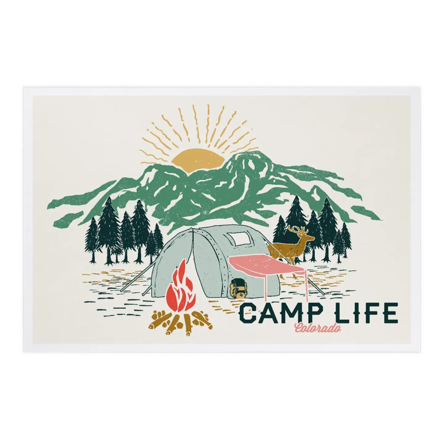 Let's Go Camping Colorado Postcard