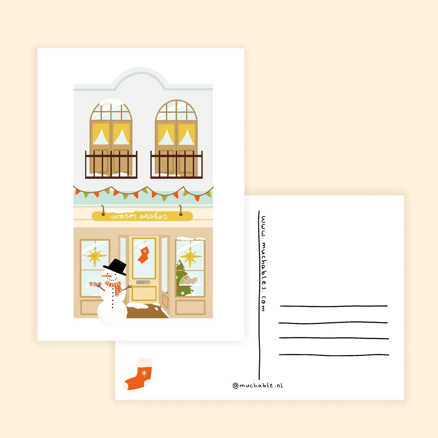 Holiday House with Snowman Postcard