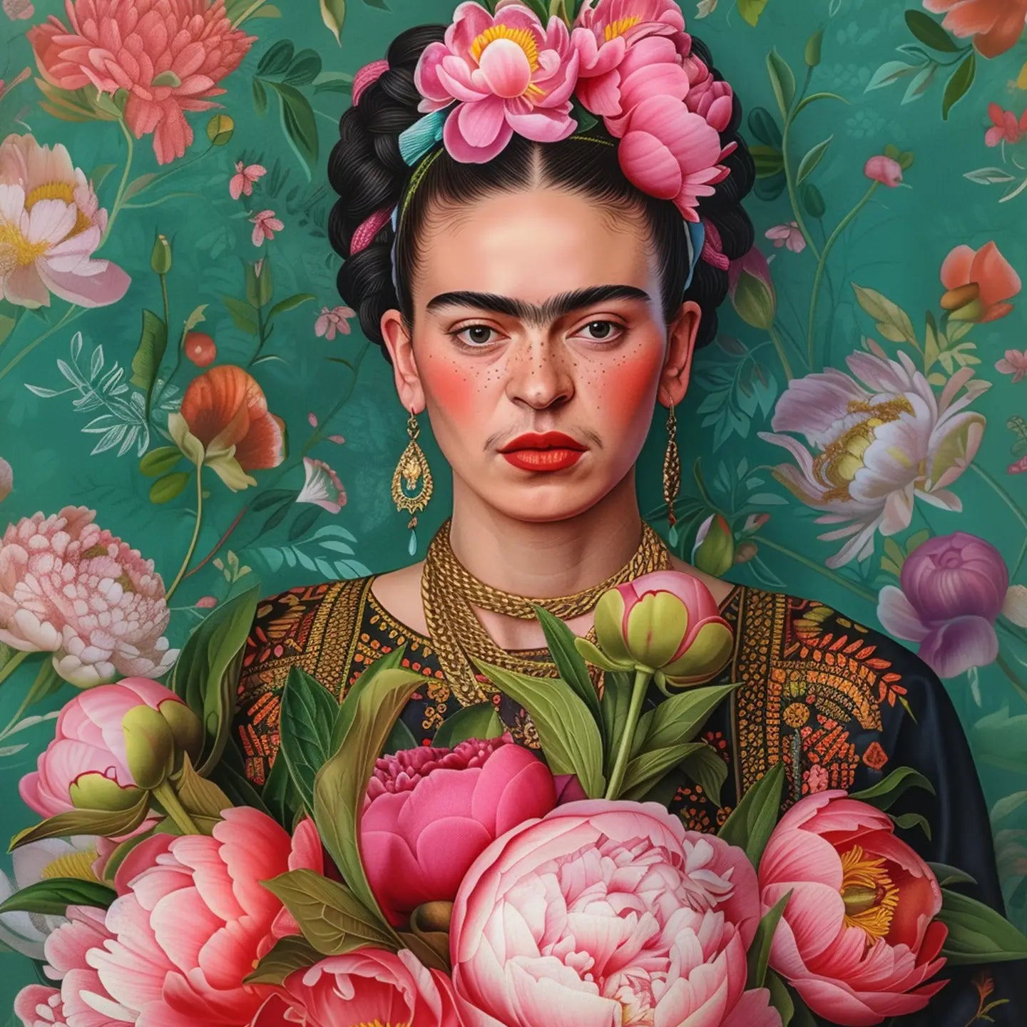 Frida with Poppy Flowers