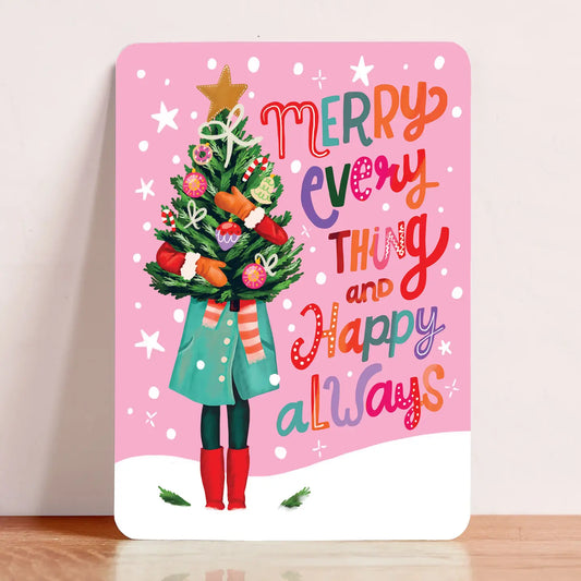 Woman with Holiday Tree Postcard