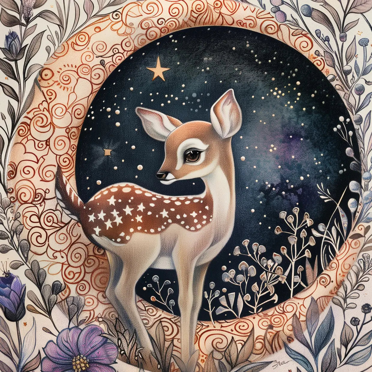 Moon Animals Deer Postcard
