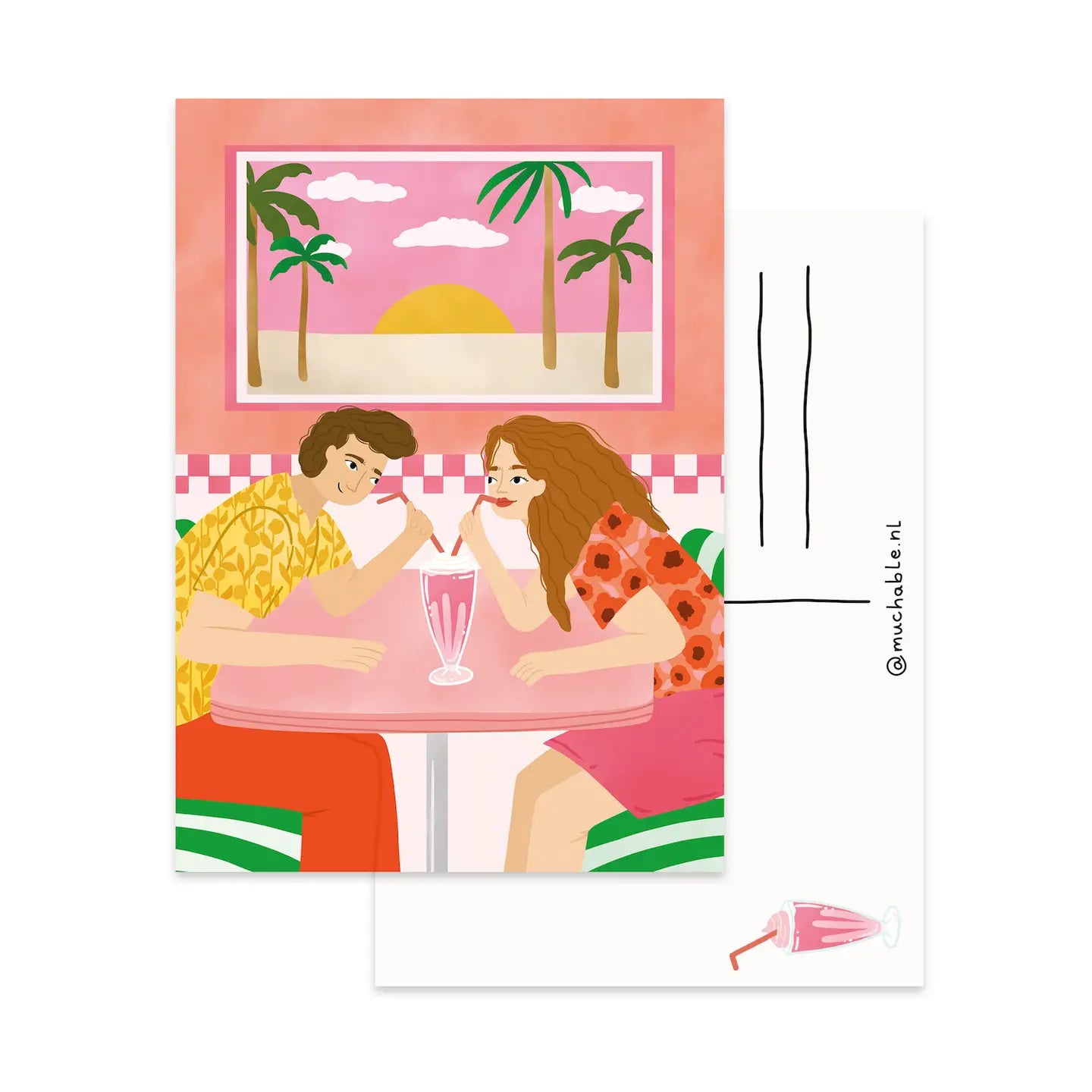 Couple Sipping Milkshake Postcard