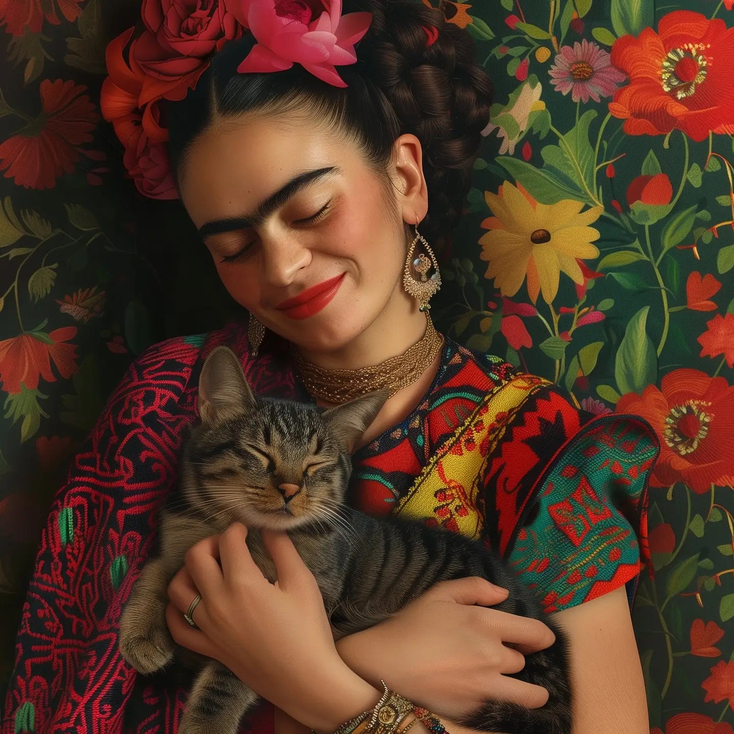 Frida with Grey Cat