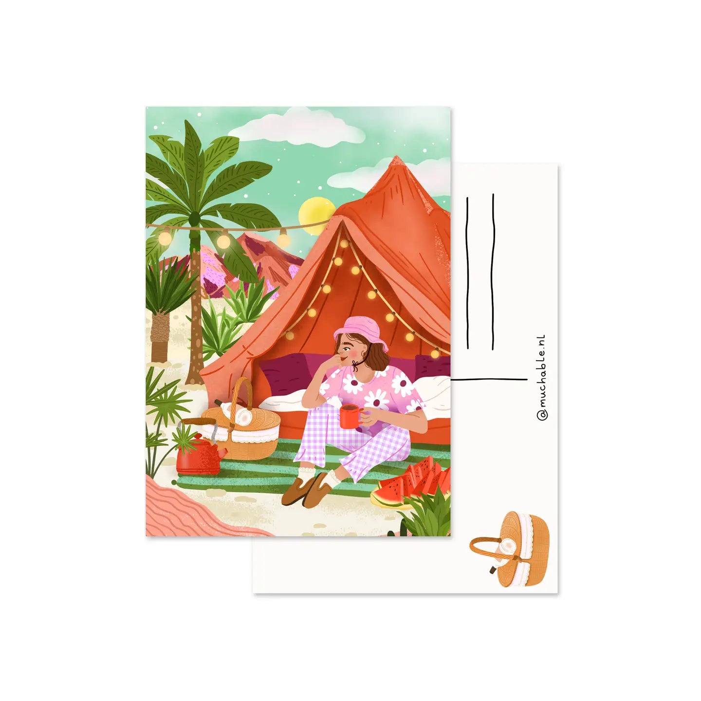 Woman Camping Postcard