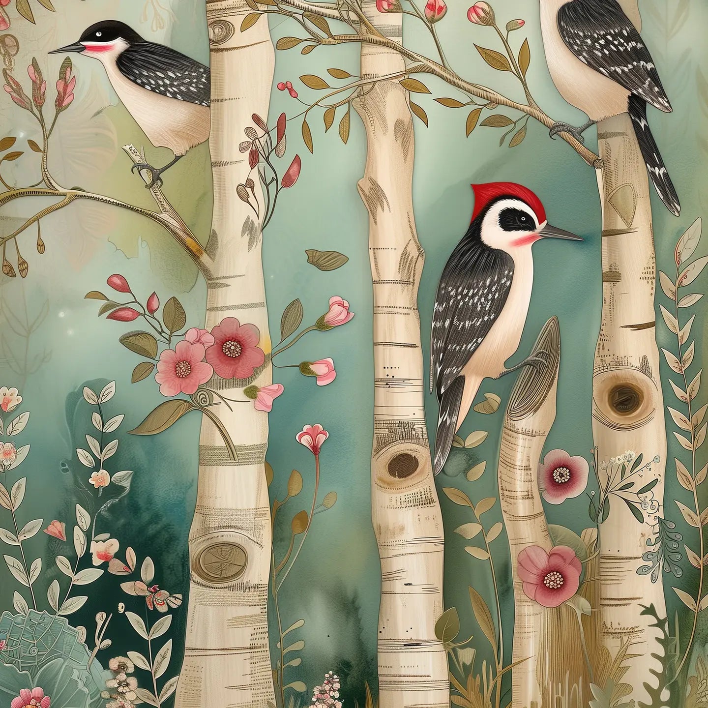 Woodland Spring Birds Postcard