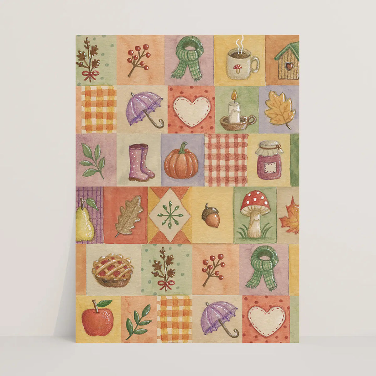 Autumn Patchwork Postcard