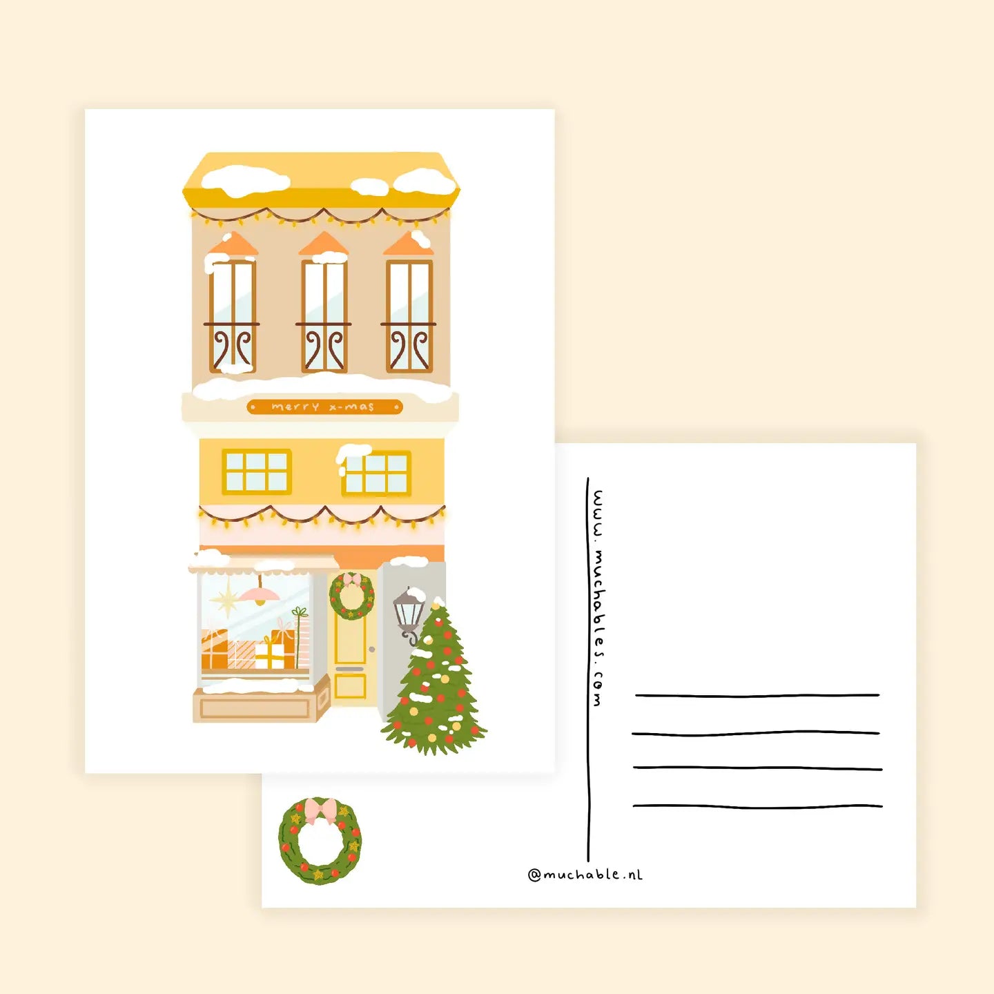Holiday House with Festive Tree Postcard