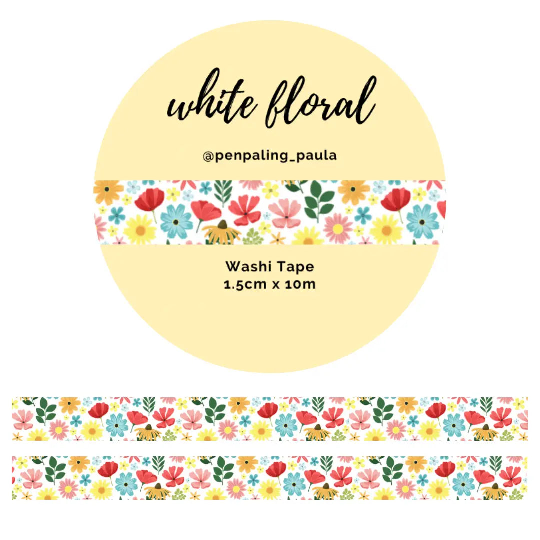 White Floral Washi Tape