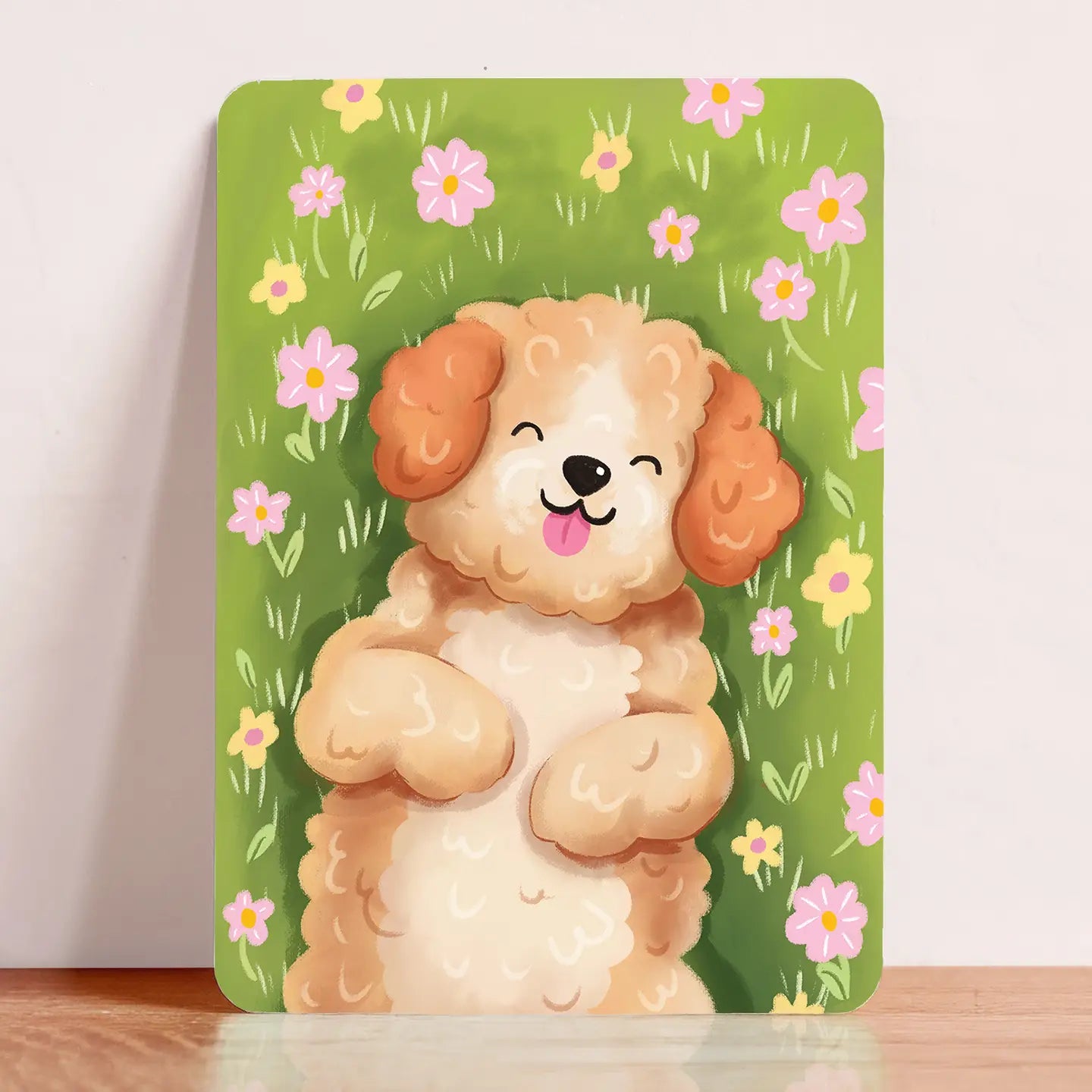 Cute Puppy Laying in Flowers Postcard