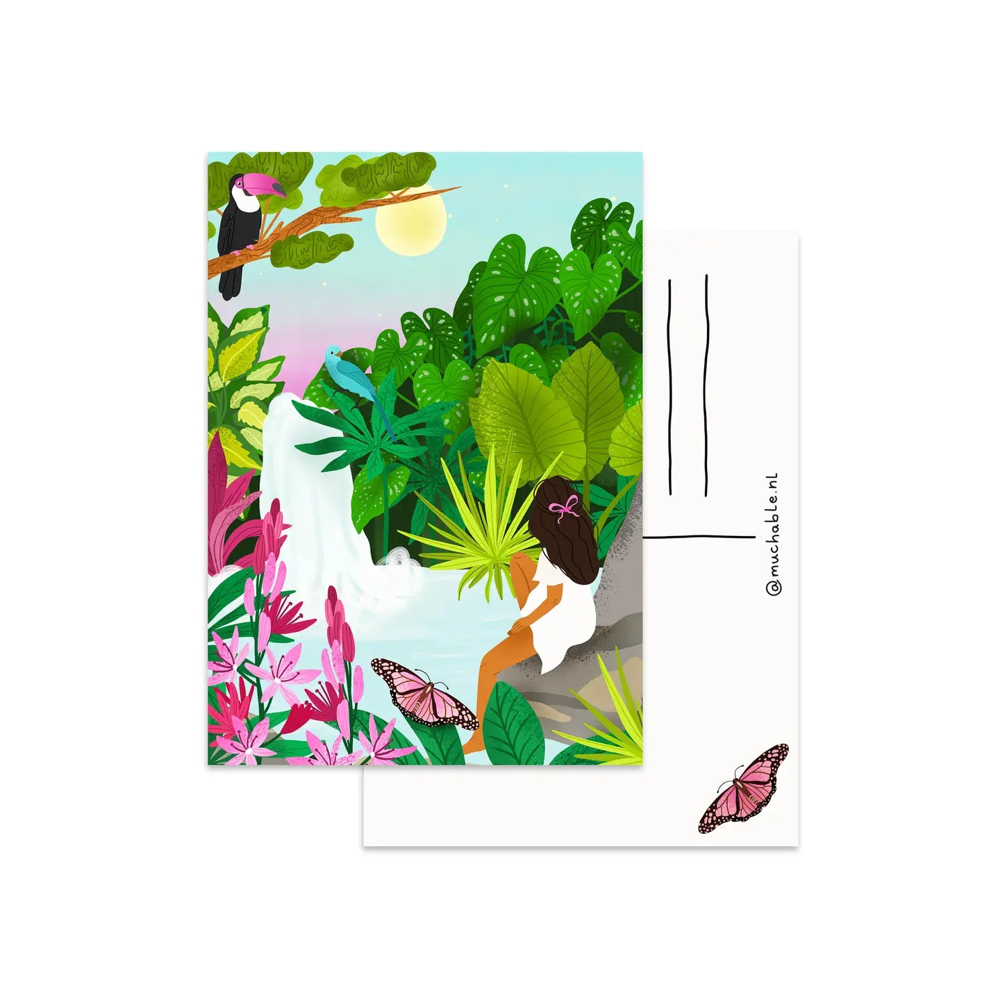 Woman by Waterfall Postcard