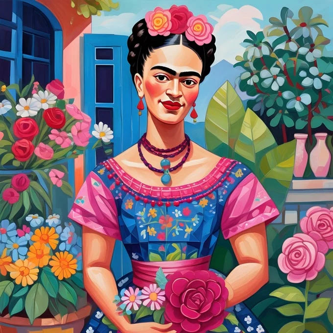 Frida with Pink Flower