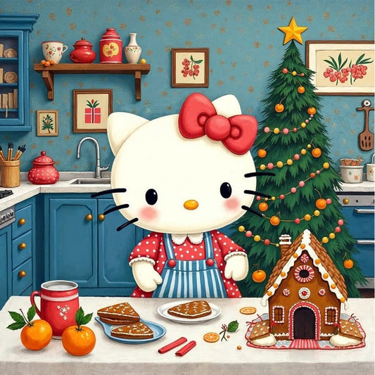 Hello Kitty Makes a Gingerbread House