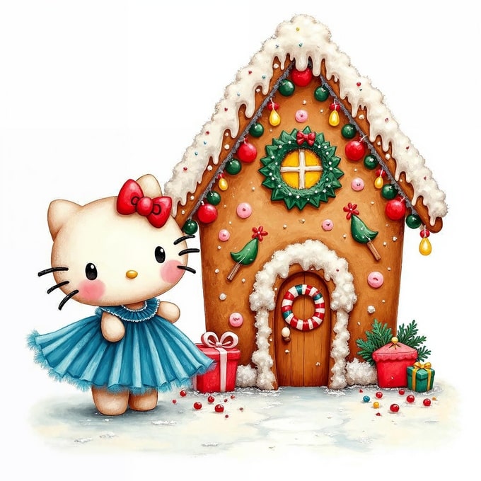Hello Kitty with Gingerbread House