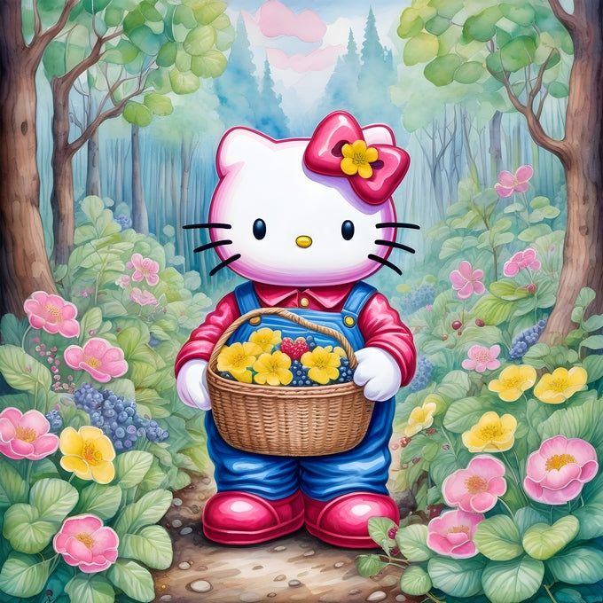 Hello Kitty Picks Flowers