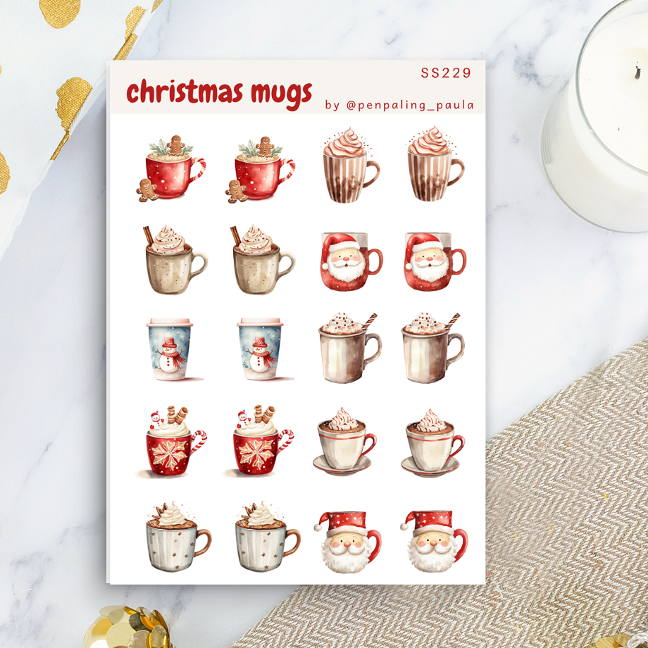 Christmas Mugs Sticker Sheet