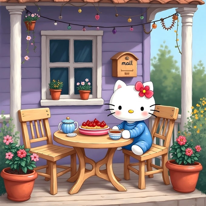 Hello Kitty Enjoys Her Porch