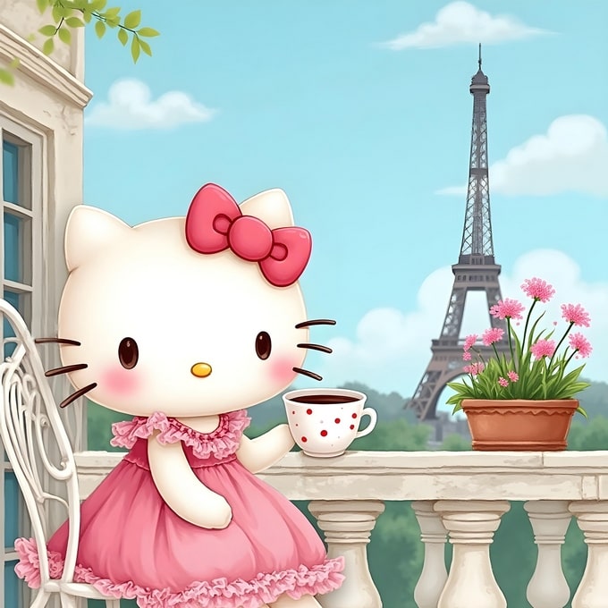 Hello Kitty Enjoys the Eiffel Tower