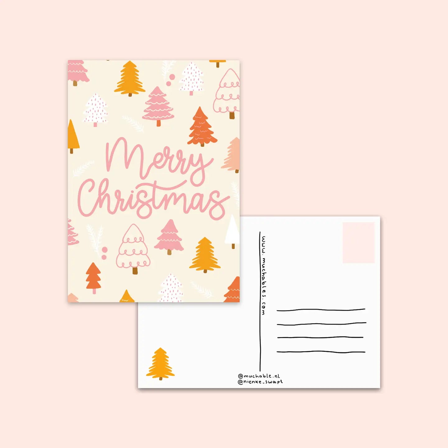 Merry Christmas in Pink Postcard