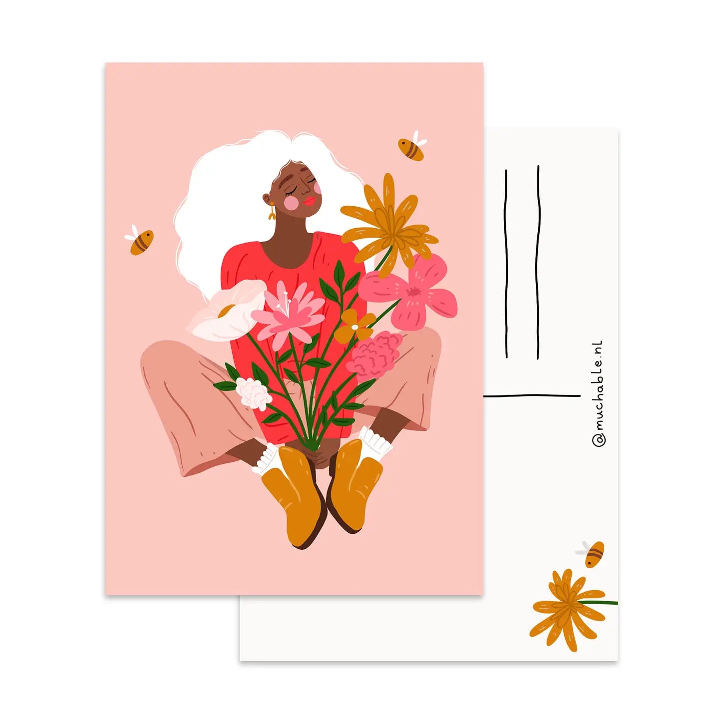Cheerful Girl with Flowers Postcard
