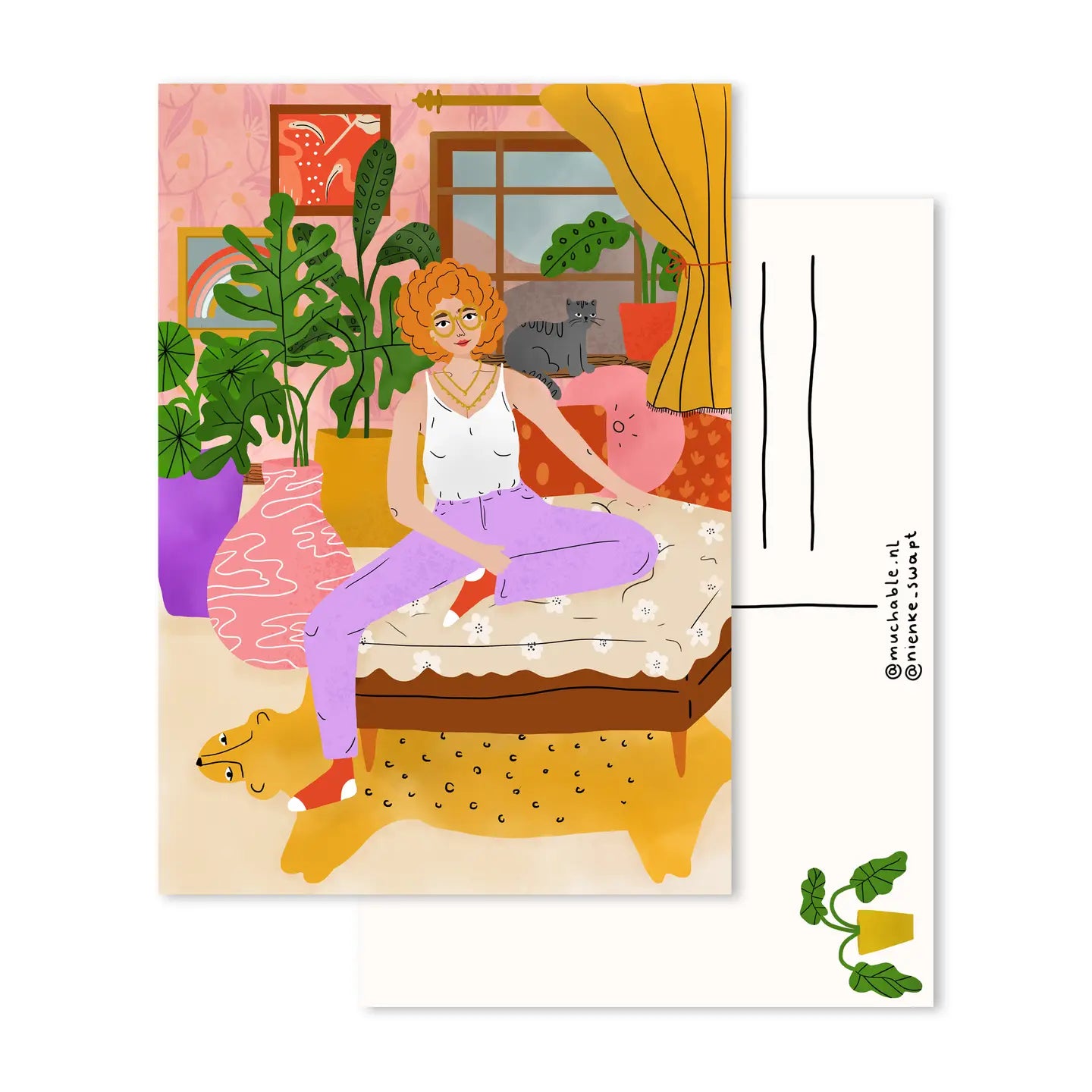 Woman in Winter Cabin Postcard