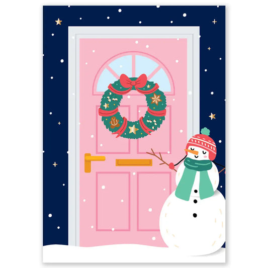 Pink Door with Frosty Postcard