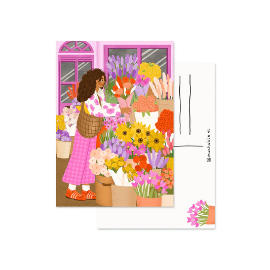 Woman at Flower Stall Postcard