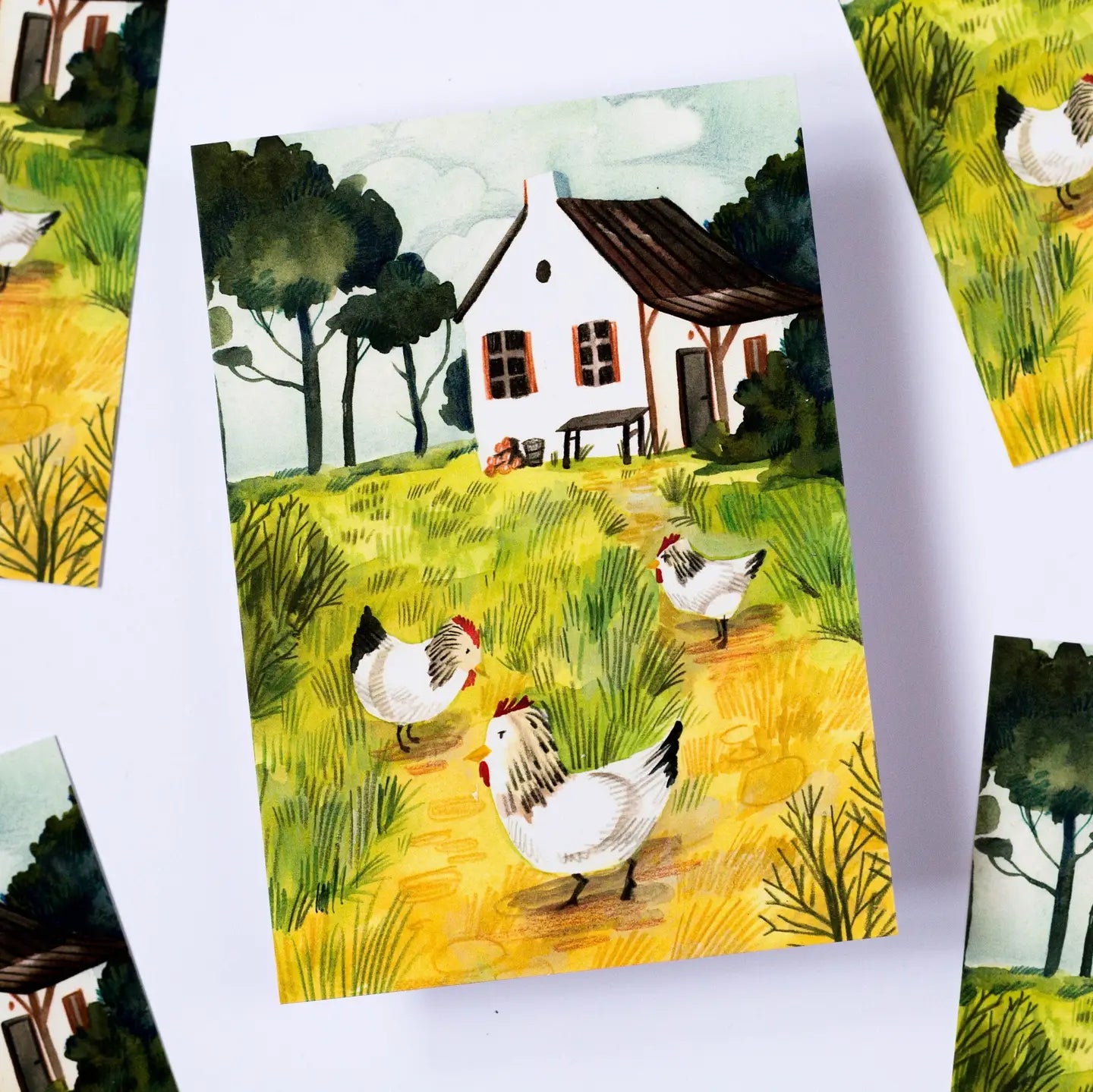 Farmhouse Chickens Postcard