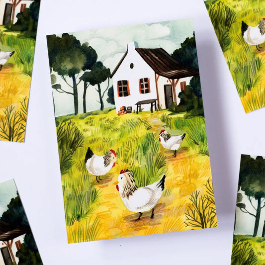 Farmhouse Chickens Postcard