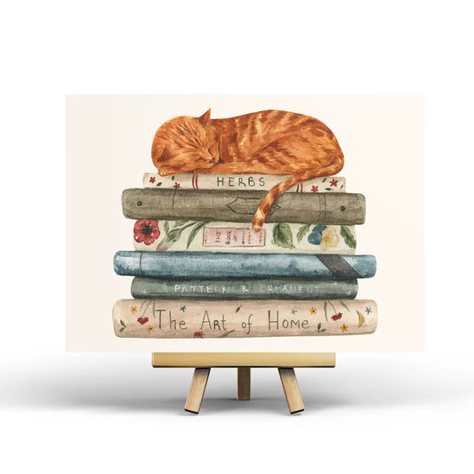 Books & Cat Postcard
