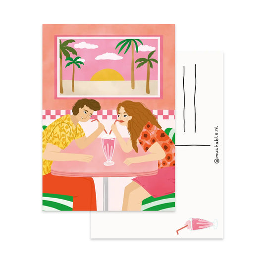 Couple Sipping Milkshake Postcard