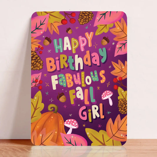 Fall Girl Birthday Postcard