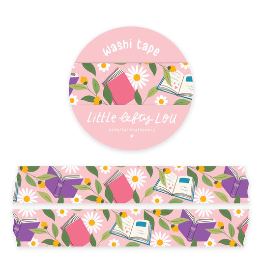 Pink Books and Flowers Washi Tape