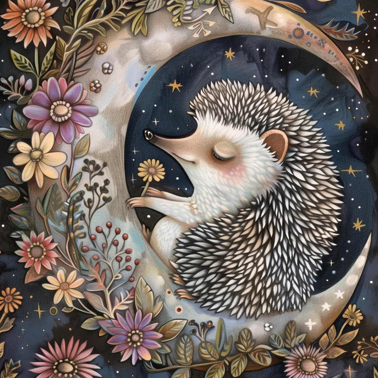 Moon Animals Hedgehog Postcard
