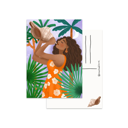 Woman with Seashell Postcard