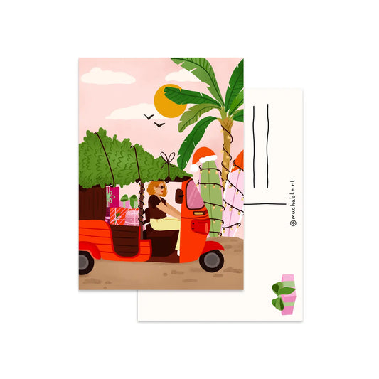 Girl in Tuktuk with Tree Postcard