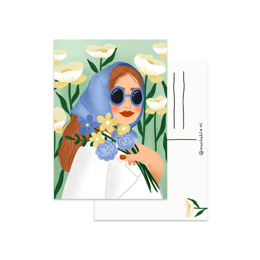 Woman in Scarf with Flowers Postcard