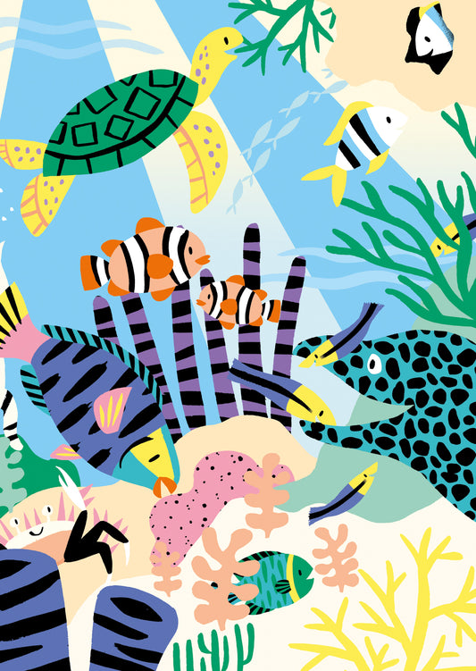 Sea Turtle & Coral Postcard