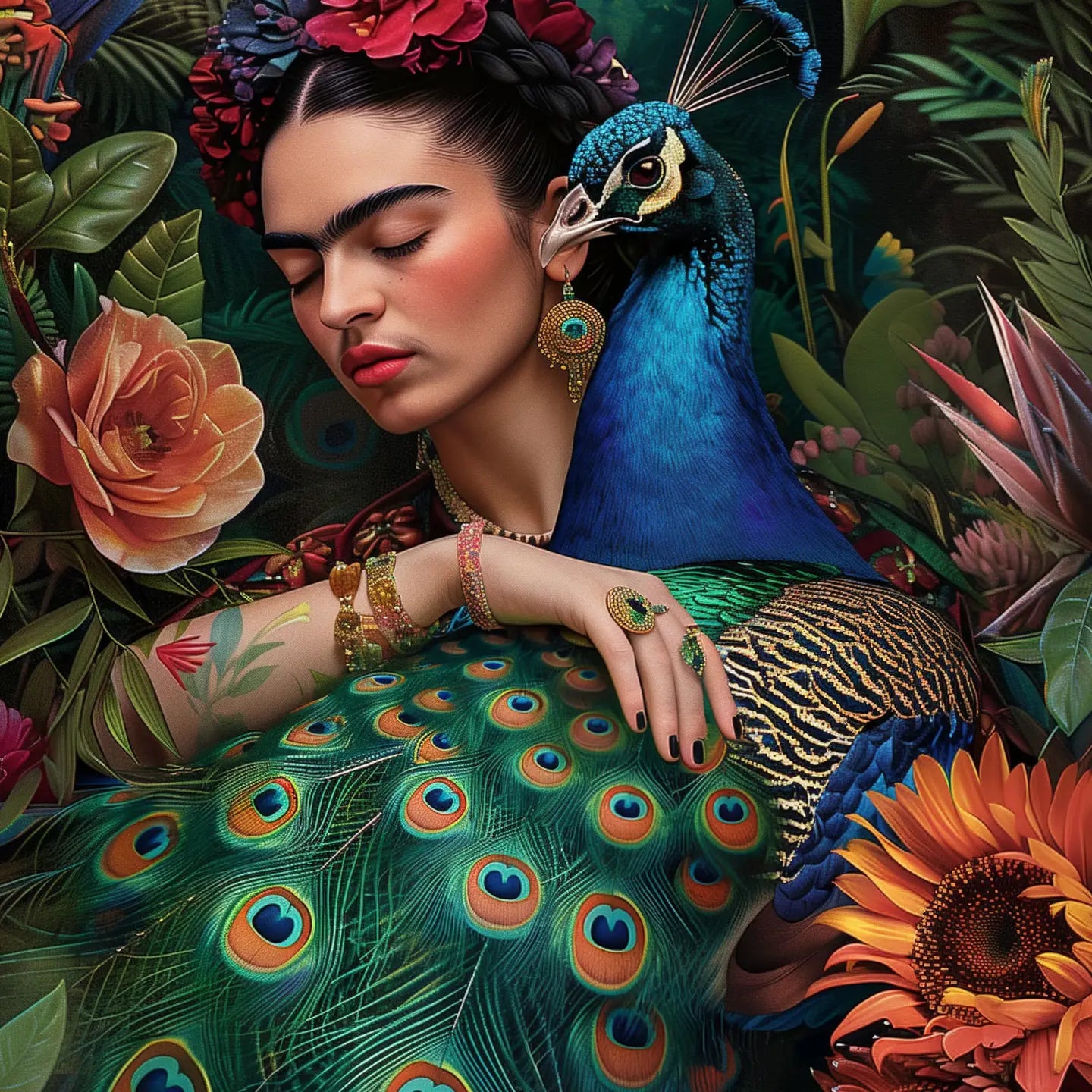 Frida with Peacock
