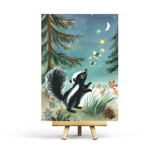 Skunk with Fireflies Postcard