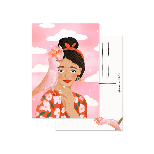 Woman with Parrot Postcard