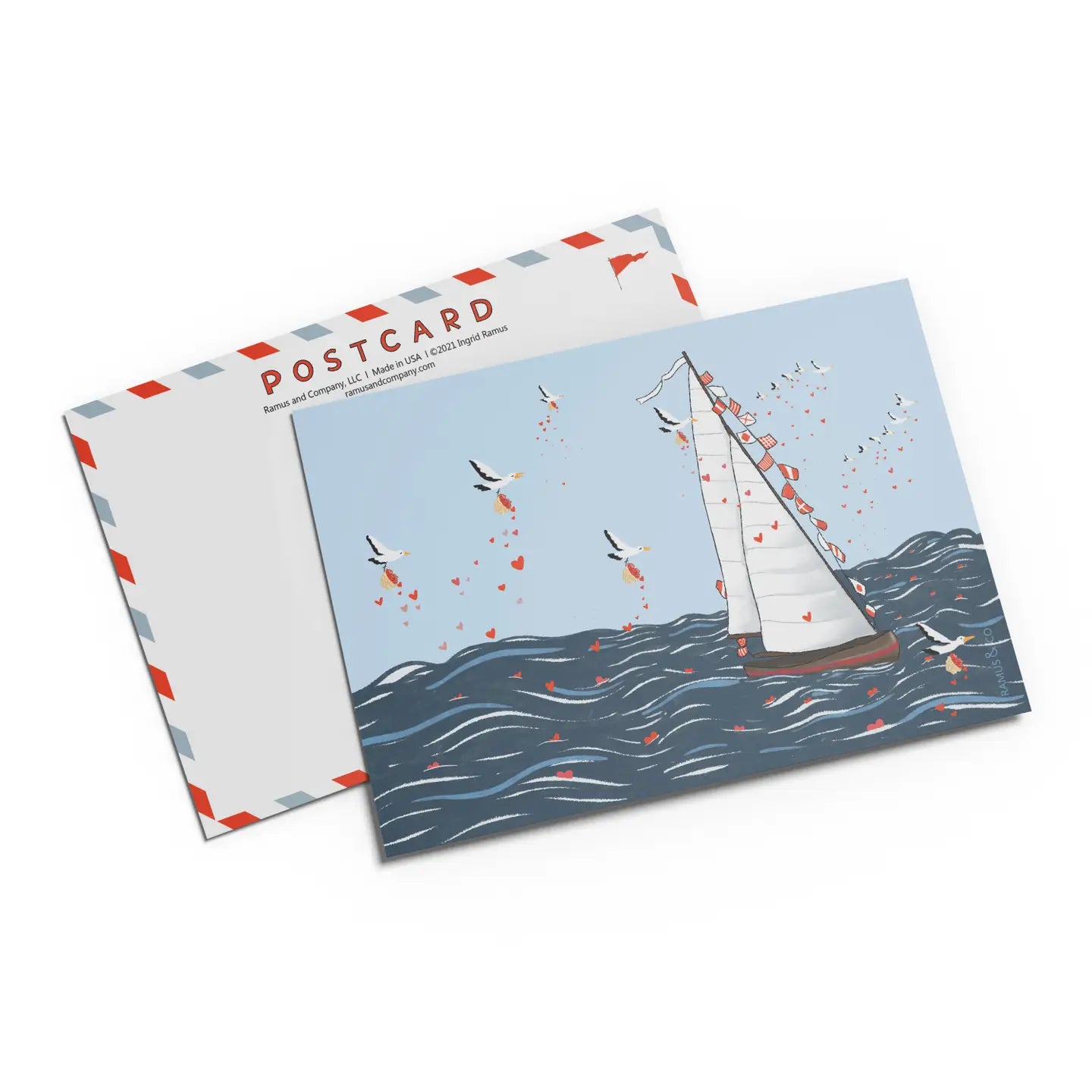 Seagulls Sailboat Love Postcard