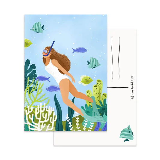 Woman Snorkeling Postcard