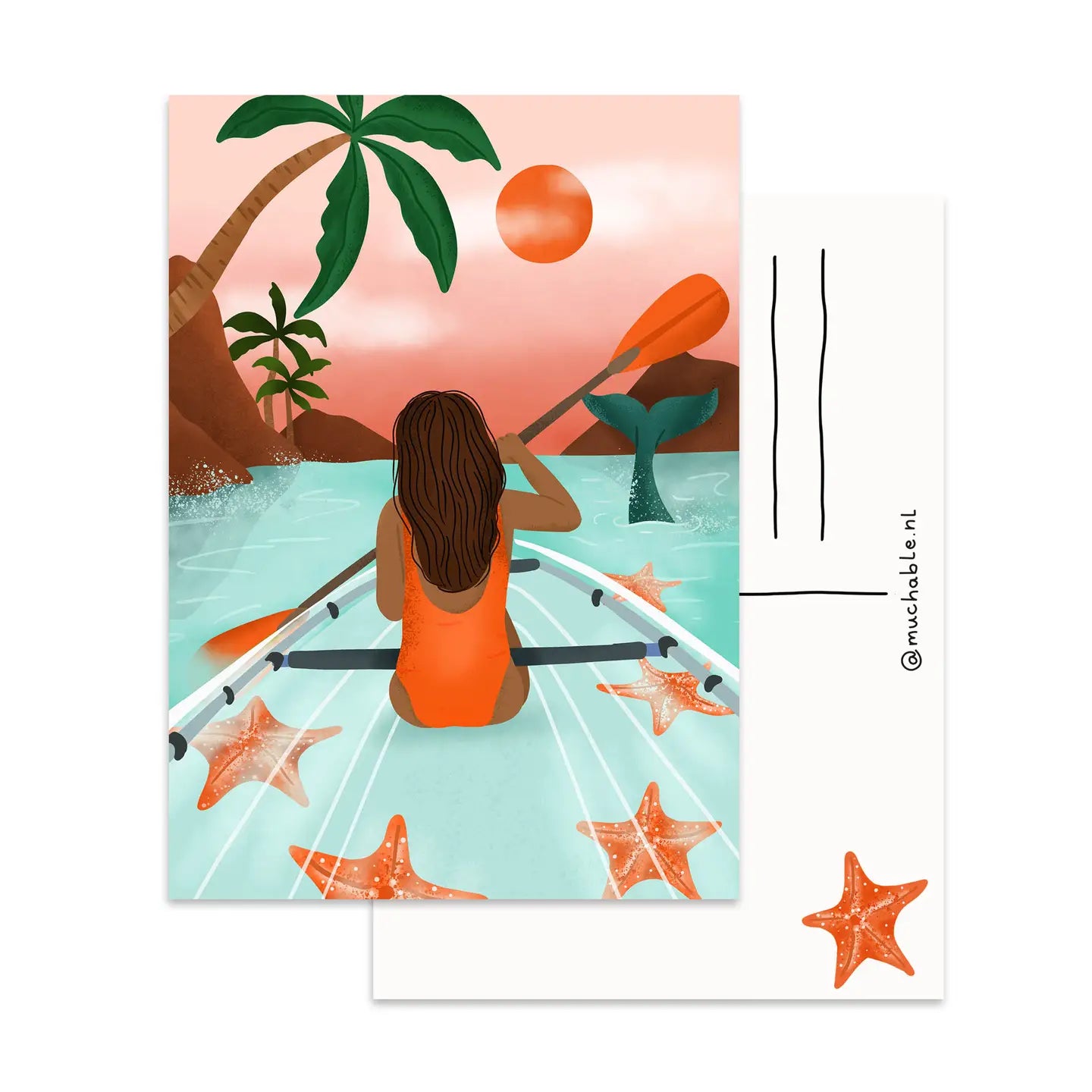 Woman Kayaking in Summer Postcard