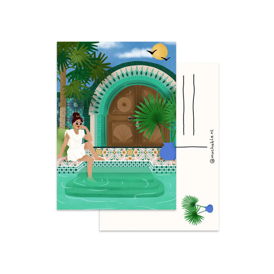 Woman Sitting by the Pool Postcard
