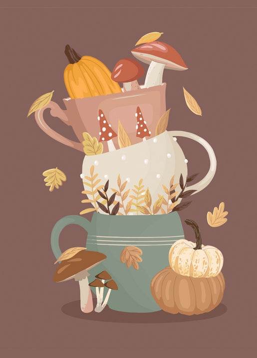Autumn Teacups Postcard