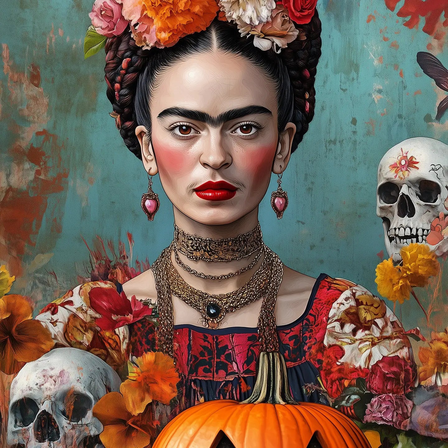 Frida with Jack-O-Lantern
