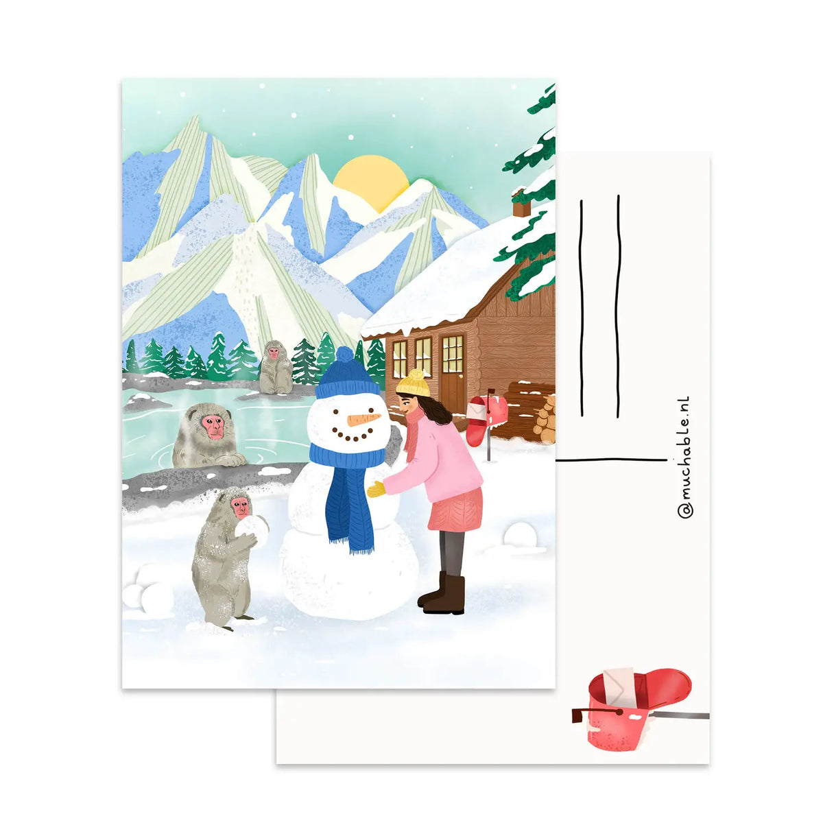 Making a Snowman Postcard