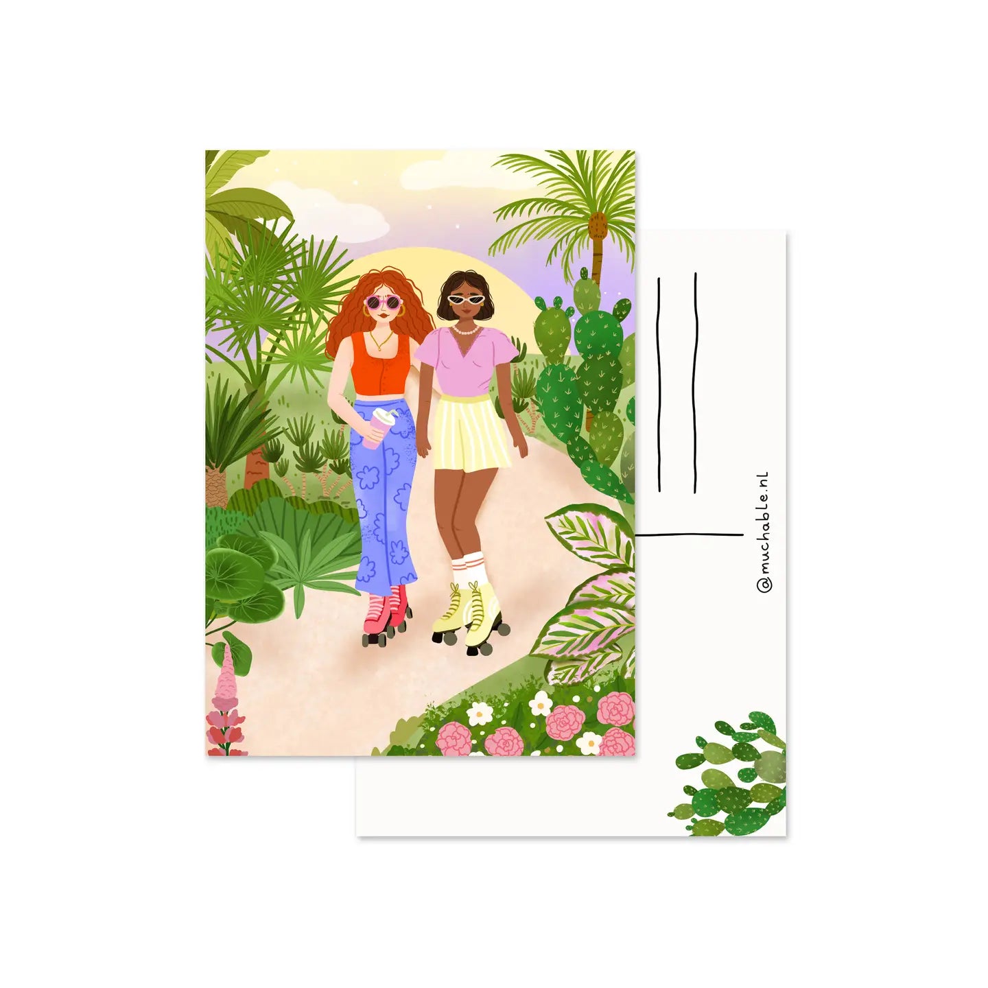 Women Rollerskating in Nature Postcard