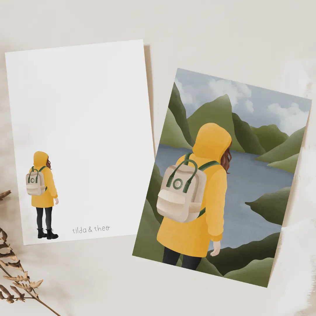 Woman in Raincoat Postcard